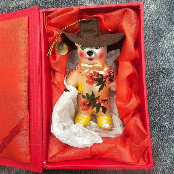 2016 Melissa McCarthy Glass Cowboy Bear Christmas Ornament St Jude Limited - Picture 1 of 13